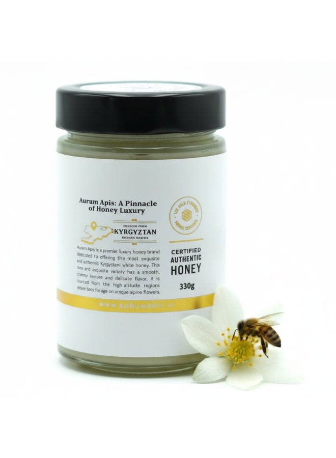 Aurum Apis Kyrgyzstani White Honey, 100% Raw Unfiltered Pure Honey, Hand Harvested Organic Honey, Non-GMO, Rich in Nutrients & Energy Source, Respiratory Relief, Certified Honey – 330g Honey Jar - Image 3